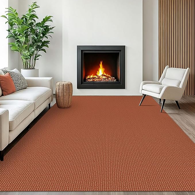 EARTHALL Woven Area Rugs 6x9 Ft Washable Living Room Rugs Non Slip Rubber Backed Dining Room Rug Braided Bedroom Rugs Indoor Floor Carpet for Living Room, Bedroom, Dining Room, Rustic Orange/Tan