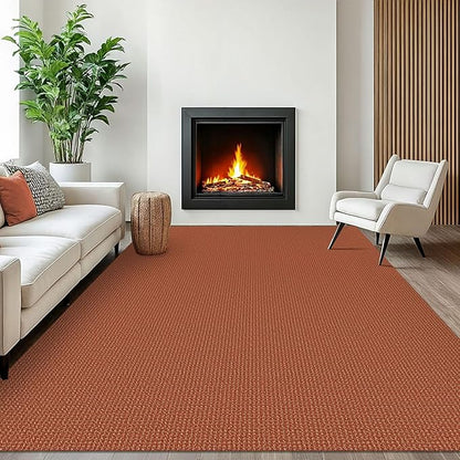 EARTHALL Woven Area Rugs 6x9 Ft Washable Living Room Rugs Non Slip Rubber Backed Dining Room Rug Braided Bedroom Rugs Indoor Floor Carpet for Living Room, Bedroom, Dining Room, Rustic Orange/Tan