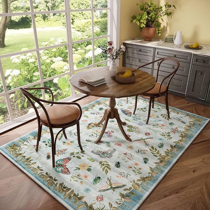 Machine Washable Rug for Living Room: 5x7 Area Rugs Vintage Rug Stain Resistant Non Slip Low Pile Soft Lightweight Carpets Rugs for Bedroom Kitchen Dining Room Nursery Kids Room Farmhouse Indoor