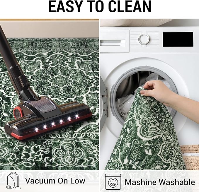 KUTA Runners for Hallways 2x6 Dark Green, Vintage Floral Rug Non-Slip Washable Kitchen Rugs Printed Retro Distressed Flower Carpet Entryway Rugs for Bedroom Laundry Nursery