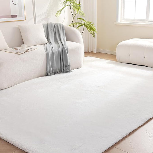 Amazon Basics Fluffy Washable Area Rug, Shaggy Carpet for Living Room, Bedroom, 8' W × 10' L, Cream