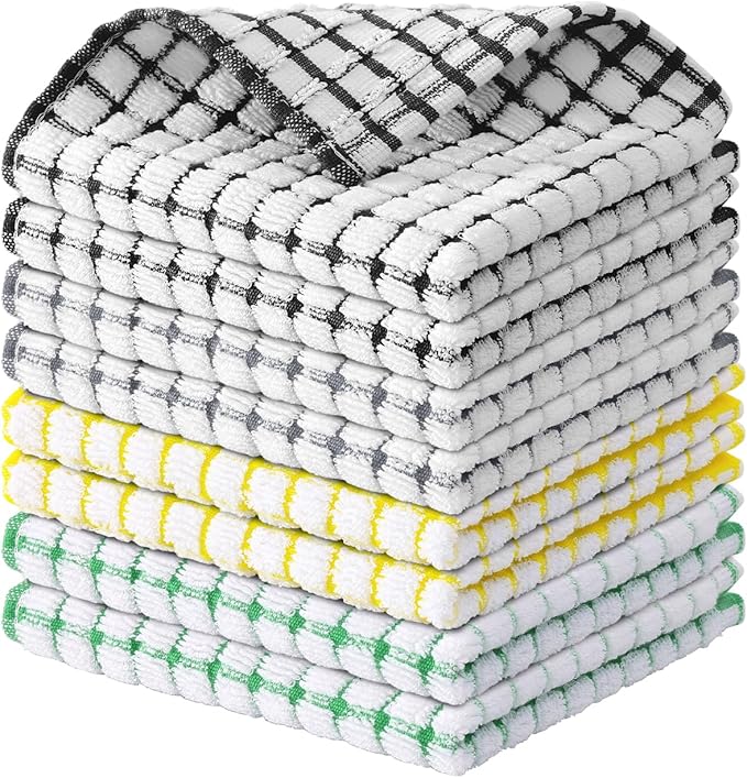 Kitinjoy Cotton 8 Pack Terry Kitchen Dish Cloths, 12 x 12 Inches Super Soft and Absorbent Dish Rags, Quick Drying Dish Towels for Washing Dishes, Multi-Colored