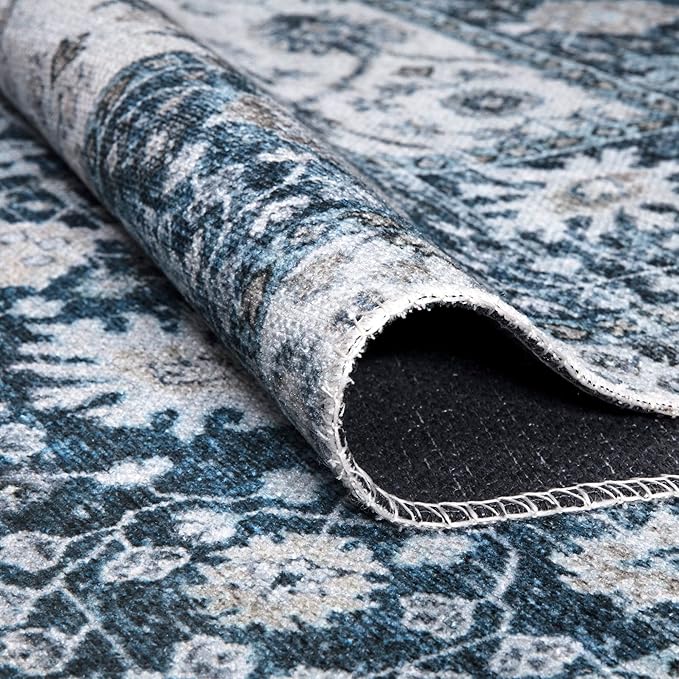 Bloom Rugs Caria Washable Non-Slip 5x7 Rug - Navy Blue Traditional Bordered Area Rug for Living Room, Bedroom, Dining Room, and Kitchen - Exact Size: 5' x 7'
