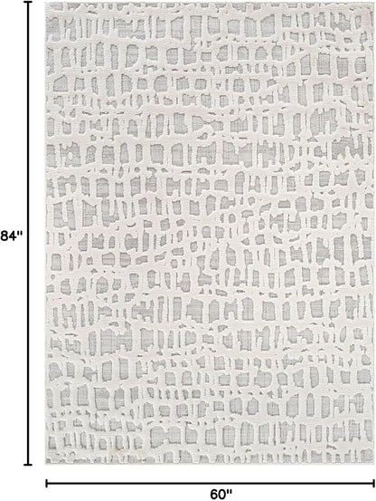 Beverly Rug Micro Loop Area Rug Gray/White 5x7 Abstract Modern Luxury Irregular Grid Durable Soft Indoor Rugs for Living Dining Room Office Stain Resistant Non Shedding Casual Indoor Carpet 5 x 7