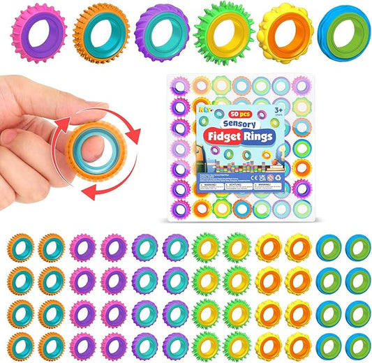 Fidget Toys Party Favors for Kids: 50 Pack Spinner Rings Bulk - Treasure Box Stress Toys for Teacher Classroom Prizes - Easter Basket Stuffers Bulk for Birthday Party Gifts