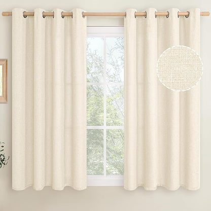 LAMIT Light Beige Linen Textured Curtains for Bedroom, Grommet Thermal Insulated Thick Burlap Natural Curtains Noise Reducing Window Treatment Drapes for Nursery/Kitchen, Set of 2 Panels, W52 x L54