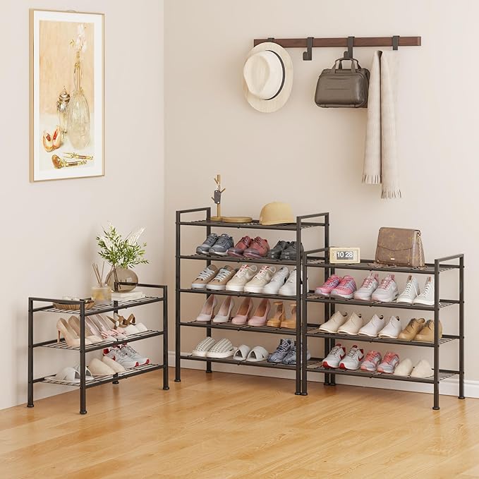 5-Tier Shoe Rack,Metal Simple Shoe Storage Organizer Utility Shelf for Closet,Entryway, Bedroom,Small Spaces (Black, 5 Tier)