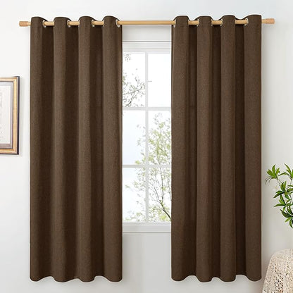 BGment Brown Linen Curtains for Living Room 72 Inch Length, Non See Through Burlap Window Drapes Chocolate Light Filtering for Bedroom Privacy Grommet Thick Coffee, 2 Panels Set, Each 52 Inch Wide
