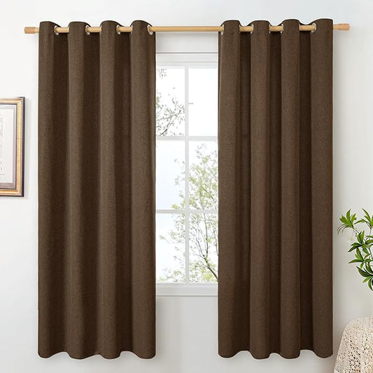 BGment Brown Linen Curtains for Living Room 72 Inch Length, Non See Through Burlap Window Drapes Chocolate Light Filtering for Bedroom Privacy Grommet Thick Coffee, 2 Panels Set, Each 52 Inch Wide