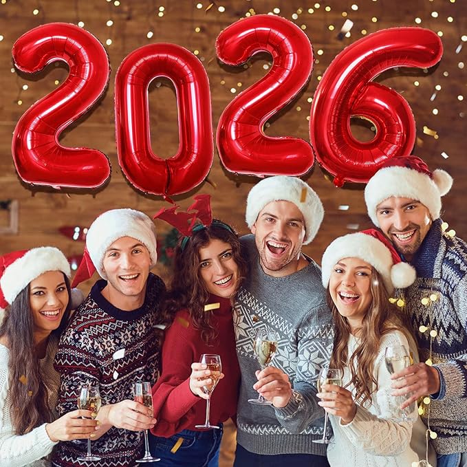 GOER 42 Inch 2026 Red Foil Number Balloons for 2026 New Year Eve Festival Party Supplies Graduation Decorations