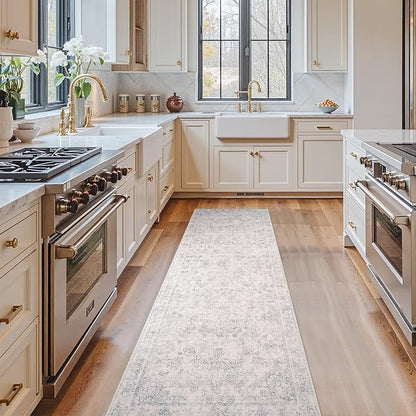 jinchan Runner Rug 2x6 Kitchen Rugs Hallway Runner - Machine Washable Vintage Floral Non-Slip,Low Pile Soft Ultra-Thin Distressed Carpet for Entryway Farmhouse Bedroom Laundry Room (2’x6’,Ivory)