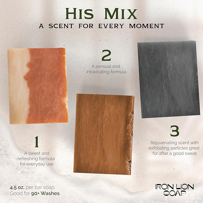 ILS Soap co - HIS Mix (3 Formulas for the man on the go Post Workout, Date Night & The Go-To) All Natural Bar Soap for All Skin Types - Plant Based, Cold Process and Handmade in the USA (3 Pack)
