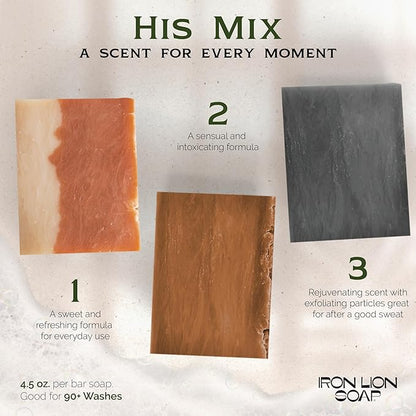 ILS Soap co - HIS Mix (3 Formulas for the man on the go Post Workout, Date Night & The Go-To) All Natural Bar Soap for All Skin Types - Plant Based, Cold Process and Handmade in the USA (3 Pack)