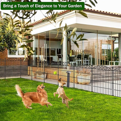 No Dig Decorative Garden Fence 6 Panel - 30in H x 11.8ft L, Tall Animal Barrier for Dogs Rabbits, Rustproof Metal Wire Panels for Yard, Patio, and Outdoor Border Use