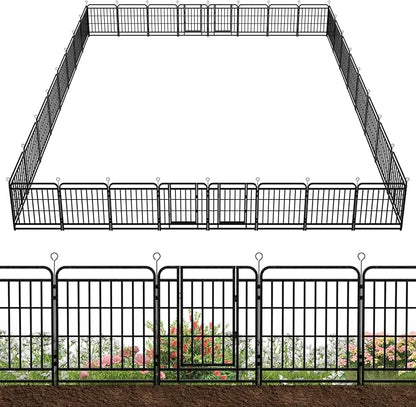 32 Panels No Dig Garden Fence 72 ft(L) X 32 in(H) Animal Barrier for Yard, Patio, Garden Borders, Outdoor Decorative Fencing with Thick Pipe Metal Panels