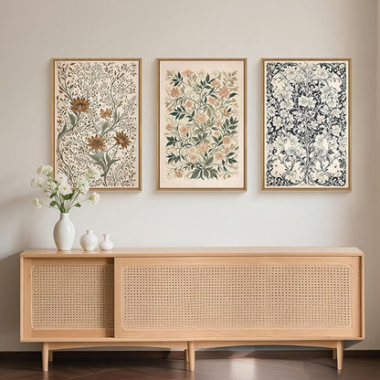 Large Abstract Vintage Flower Framed Canvas Wall Art,Antique Botanical Wall Decor,Neutral Bouquet Wall Painting,Aesthetic Floral Artwork for Living Room,Bedroom,Dining Room,Office -16"x24"x3
