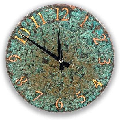 Handmade Pure Copper Wall Clock for Home Decoration, Decor Clock for Living Room, Bedroom and Kitchen, Rustic Decorative Mural Clock Art for Farmhouse (Numbers of Patina, 11)
