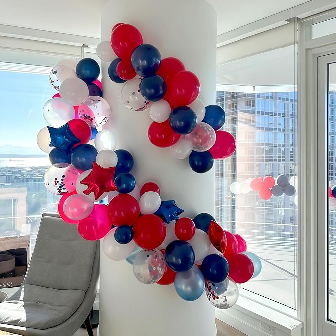 Red White Blue Balloons, 60pcs Pearl Navy Light Blue Matte Red White Confetti Helium Latex Balloons for Patriotic Veterans Memorial Day Baseball Nautical Theme Birthday Baby Shower Party Decorations