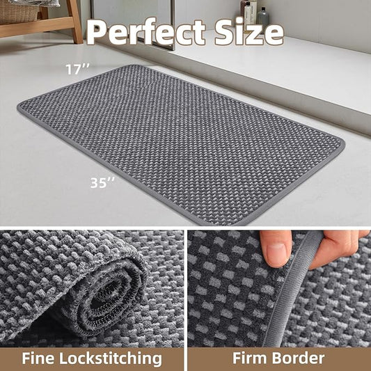 PADOOR-Bath Mat-Super Absorbent Chenille Bathroom Mats-Rubber Backed Bath Mats for Bathroom Non Slip, Easy Clean Bathroom Rugs Front of Bathtub,Shower Room,Sink-17×35, Grey&Darkgrey