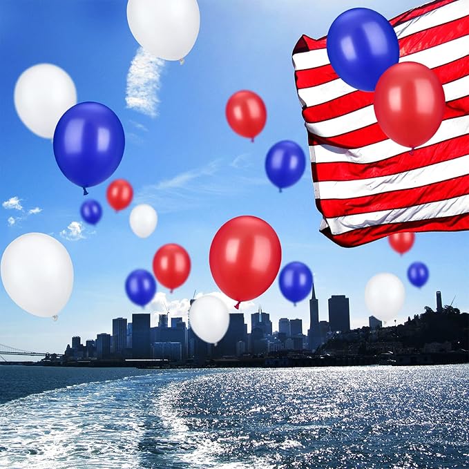 TecUnite 100 Pcs Red White Blue Latex Balloons 15.7 Inch Colorful Round Balloons for 4th of July Decorations Independence Day Patriotic Wedding Birthday Party Decoration