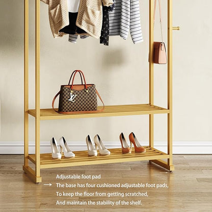 Gold clothing rack,Heavy duty clothes rack with shelves,Metal garment rack for hanging clothes,Wardrobe rack for Boutique, Retail or Home