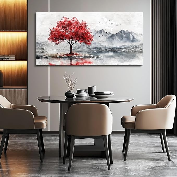 QIYILEXWART Canvas Wall Art For Living Room Large Wall Decor For Office Bedroom Decorations Red Tree Landscape Pictures Farmhouse Painting Artwork Room Wall Mural Aesthetic Home Decor 30x60 In