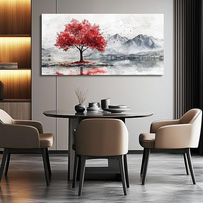 QIYILEXWART Canvas Wall Art For Living Room Large Wall Decor For Office Bedroom Decorations Red Tree Landscape Pictures Farmhouse Painting Artwork Room Wall Mural Aesthetic Home Decor 30x60 In