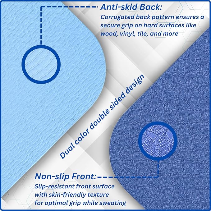 Extra Wide Yoga Mat (72”x32”x6mm) - TPE, Dual-Color, Non-Slip, w/Mesh Carry Bag & Strap