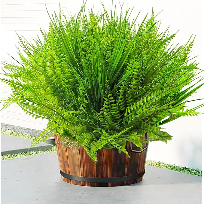 22 Bundles Artificial Plants Outdoor, Fake Plants UV Resistant Artificial Boston Ferns Faux Plants Plastic Greenery, Realistic Artificial Fake Outdoor Flowers for Home Porch Garden Window Box