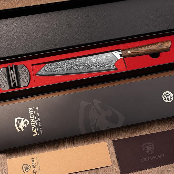 Damascus Chef Knife 8 inch with Ergonomic Pakka Wood Handle, Professional Japanese Damascus Steel Kitchen Knife