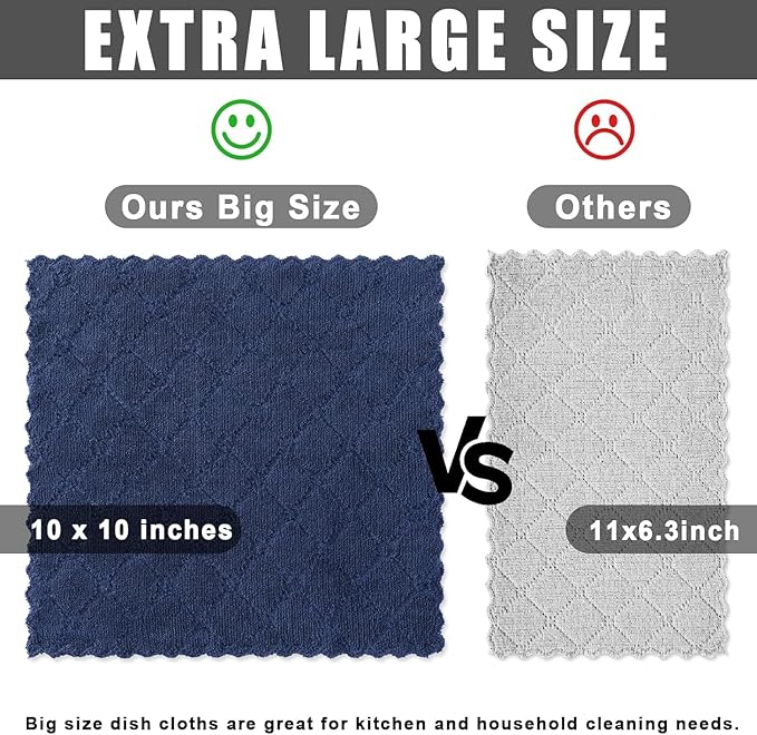 Homaxy 24 Pack Kitchen Dish Cloths (10 x 10 Inches, Navy Blue), Super Soft and Absorbent Coral Velvet Dish Towels, Nonstick Oil Fast Drying Microfiber Cleaning Cloth, No Lint Household Dishcloths