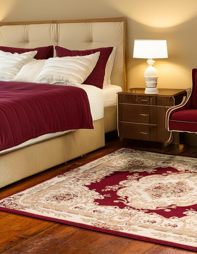Rugs.com Chateau Collection Rug – 4 Ft Square Red Medium-Pile Rug Perfect for Living Rooms, Kitchens, Entryways