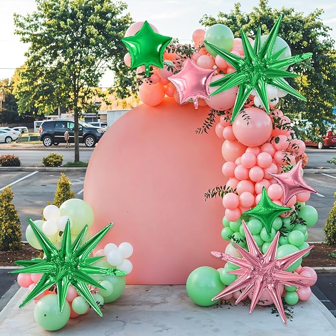 Pink Green Star Balloon,16Pcs Star Foil Balloons Set with 22Inch Explosion Spike Cone Balloons and 10Inch Quadrangle Helium Balloon for Birthday Wedding Baby Shower Party Decorations