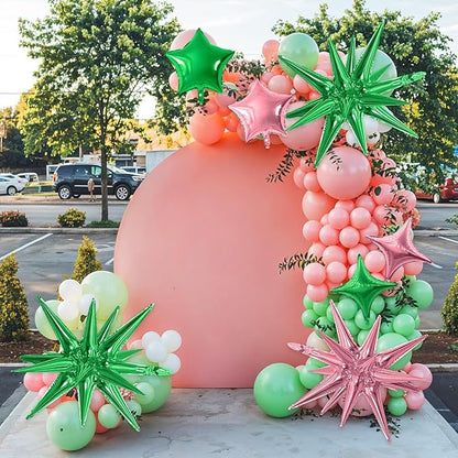 Pink Green Star Balloon,16Pcs Star Foil Balloons Set with 22Inch Explosion Spike Cone Balloons and 10Inch Quadrangle Helium Balloon for Birthday Wedding Baby Shower Party Decorations