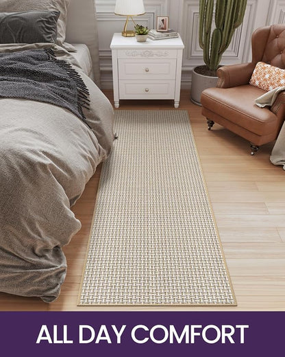 DEXI Hallway Runner Rug 2x6, Non Slip Rubber Backed Runners Carpet, Ultra Thin Entryway Rugs Indoor for Kitchen Hallway Entrance Bedroom, White and Beige