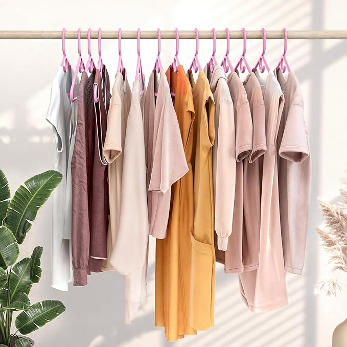 NEATERIZE Ultra Heavy Duty Plastic Clothes Hangers - Pink - Durable Coat, Suit and Clothes Hanger. Perchas De Ropa (12 Pack - Pink)