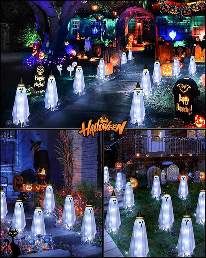 Halloween Decorations Solar Ghost Lights Outdoor, 6-Packs Solar Garden Spooky Decorations Lights, Light up Floating Scary Ghosts Decorations, Lights Yard, Pathway,Haunted House Party Decor