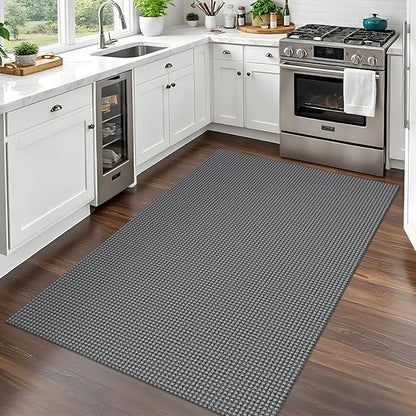 EARTHALL Woven Area Rug 3x5 Ft Washable Rugs for Entryway Braided Non Slip Rubber Backed Throw Rugs Door Mat Indoor Outdoor Entrance Cotton Carpet for Kitchen Foyer Front Door, Dark Gray