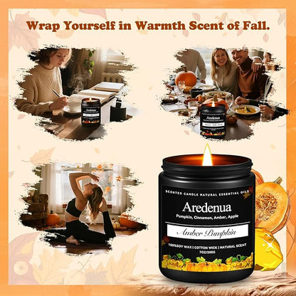 Amber Pumpkin Candles – Warm Holiday Pumpkin Scent, Hand-Poured Soy Candles for Winter Home Décor, Cozy Christmas Seasonal Candle Gift