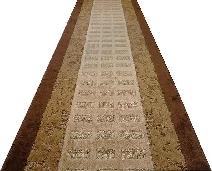 Custom Cut Hallway Runner Rug, Slip Resistant, 31 Inch Wide X Your Choice of Length, Leaves Brown, 31 Inch X 7 feet