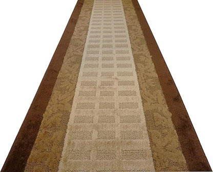 Custom Cut Hallway Runner Rug, Slip Resistant, 31 Inch Wide X Your Choice of Length, Leaves Brown, 31 Inch X 7 feet