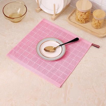 Mordimy 100% Cotton Terry Cloth Dish Cloths, Soft and Absorbent Checkered Dish Towels, Quick Drying Dish Rags for Washing Dishes, 6 Pack, 12 x 12 Inches, Pink