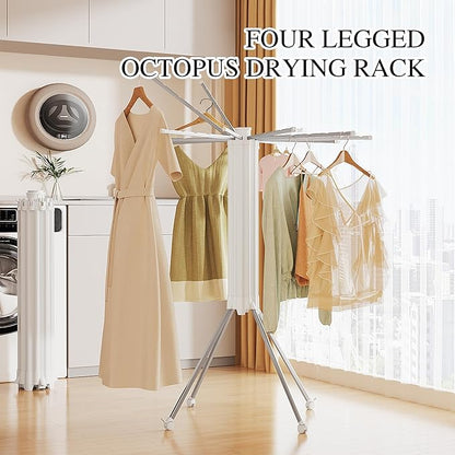 JOOM 4 Legs Single Layer Clothes Drying Rack, Garment Rack Portable and Foldable Space Saving Laundry Drying Rack - Drying Rack Clothing Floor Folding Balcony Bedroom Household Aluminum