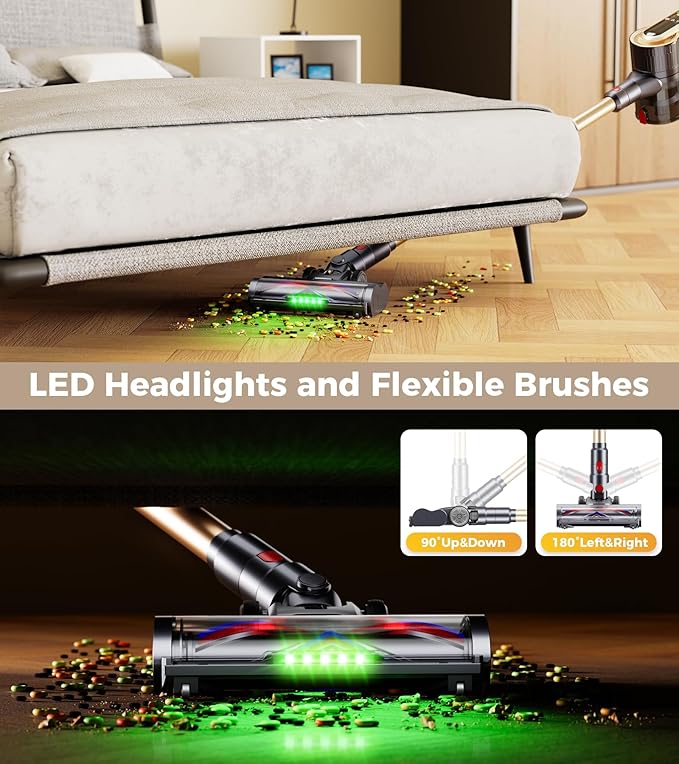 Cordless Vacuum Cleaner, 550W 45Kpa 65Mins Stick Vacuum, Self-Standing Vacuum Cleaners for Home with Wall Dock, LED Display, Anti-tangle Rechargeable Vacuum Cordless for Pet Hair/Carpet/Hard Floor