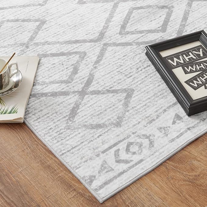 jinchan Moroccan Runner Rug 2x5 - Kitchen Machine Washable Runner Rug Modern Geometric Soft Low-Pile Lightweight Non-Slip Carpet for Entryway Hallway Laundry Room Bedroom Farmhouse (2x5ft, Grey)
