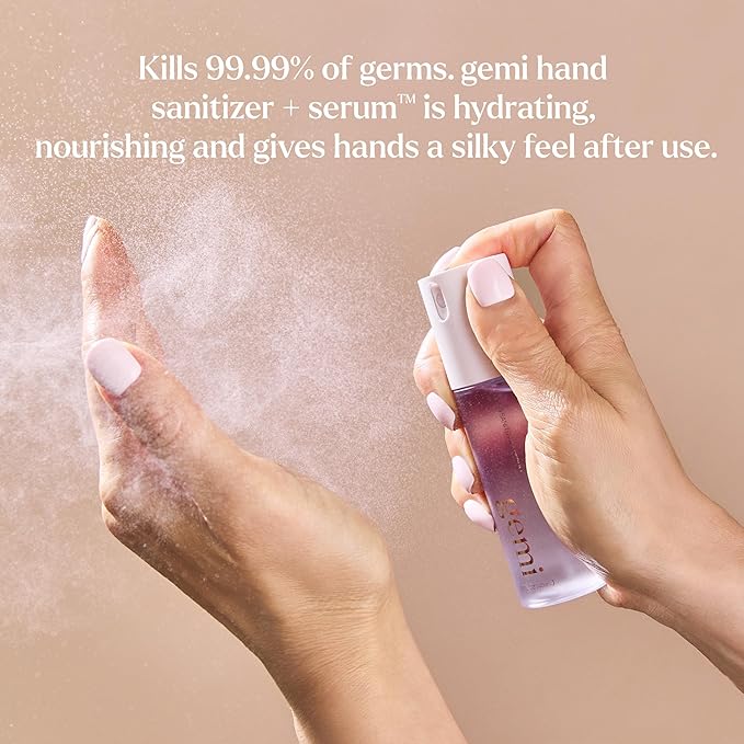 Hand Sanitizer + Serum™ | Solenne | Hydrating K-Beauty Formula with Centella, Vitamin B5 & Green Tea | Kills 99.9% of Germs | Fresh Scent with Lavender, Geranium & White Musk | 650 Sprays