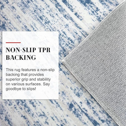 Modern Abstract Runner Rug 2x6, Blue White Washable Kitchen Runner Non-Slip Soft Hallway Rug Runner Thin Print Faux Wool Carpet for Entryway Bedroom Laundry Room Indoor Home Decor