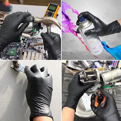 TitanFlex Heavy Duty Black Nitrile Gloves, Raised Diamond Texture, Latex Free, Powder Free Disposable Gloves (8Mil/6Mil)