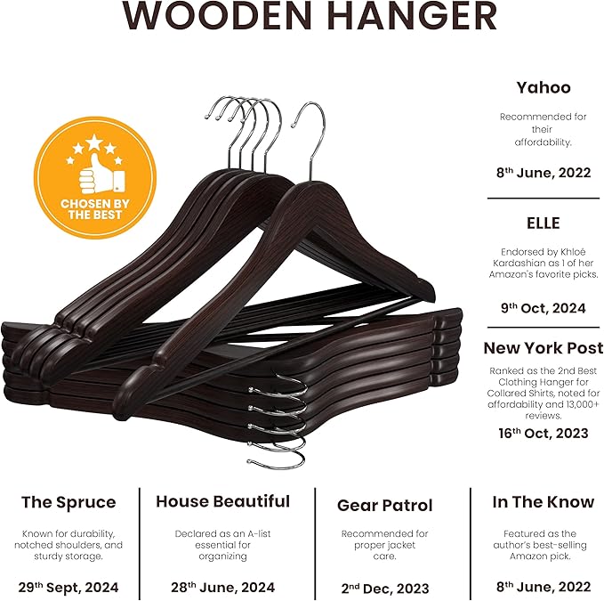 Utopia Home Premium Wooden Hangers 30 Pack - Durable & Slim Coat Hanger - Suit Hanger with 360-Degree Rotatable Hook - Wood Hangers with Shoulder Grooves (Brown Color)