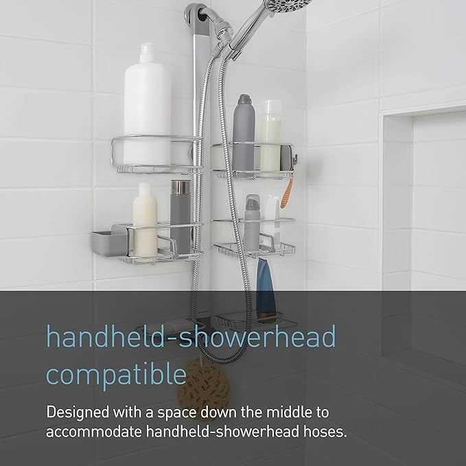 simplehuman Adjustable and Extendable Shower Caddy XL, Stainless Steel and Anodized Aluminum